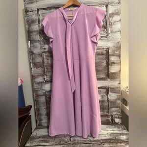 Elegant Lavender Midi Dress with Ruffle Sleeves